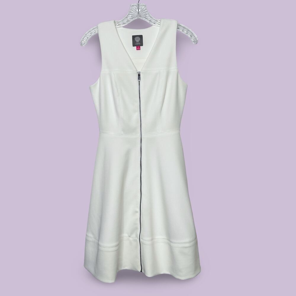 Vince Camuto White Sleeveless Zipper Dress